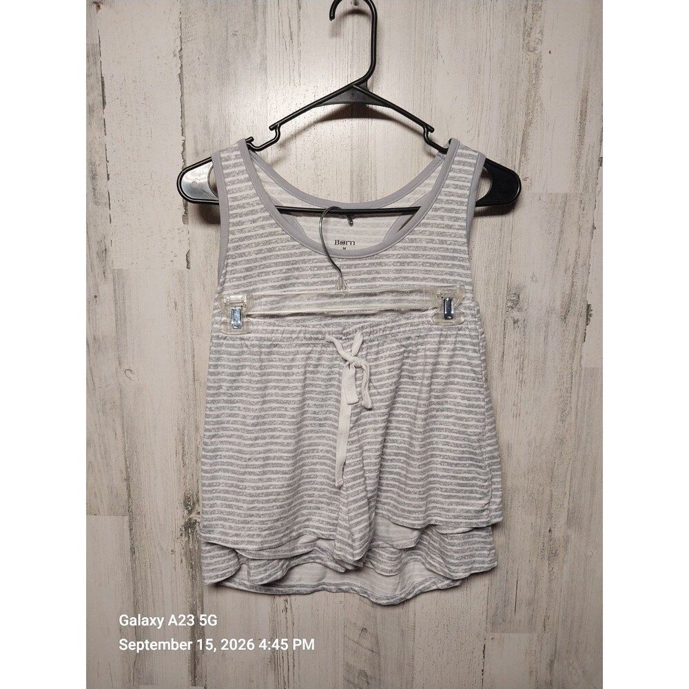 Born Gray And White Striped 2 Piece Pajama Lounge wear Set